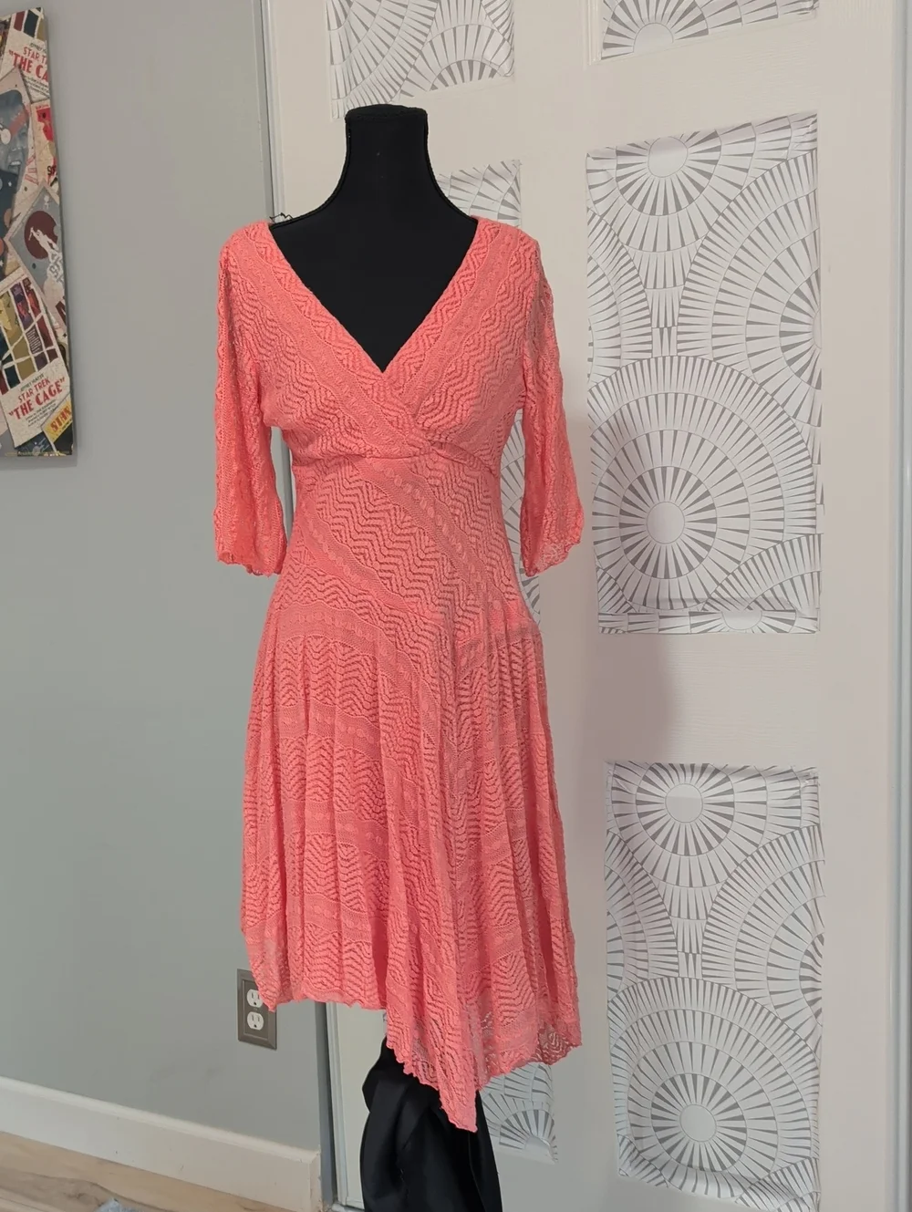 Coral Lace High-Low V-Neck Dress